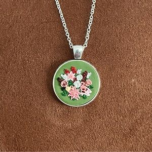 Handmade clay floral necklace